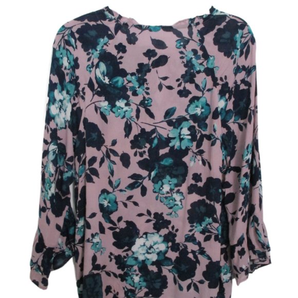 J. Jill Pink Floral Rayon Long Bell Sleeve Tie Neck Top Size L - Picture 12 of 12